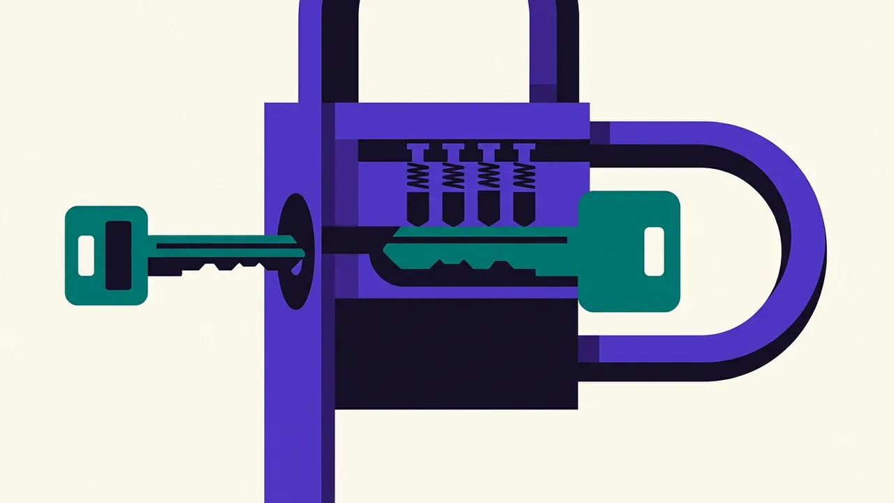 a lock mechanism shown in cross-section, with one key already inserted and another key being tested against the pins